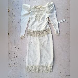 Vintage Lorrie Kabala Lace 2 Peice Set White